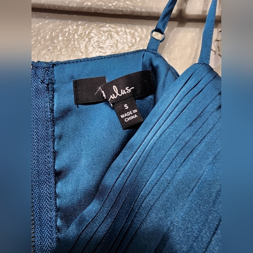 Lulus Got the Glam Teal Pleated Cutout Maxi Dress S Wedding Party Prom Whimsical - Picture 11 of 11